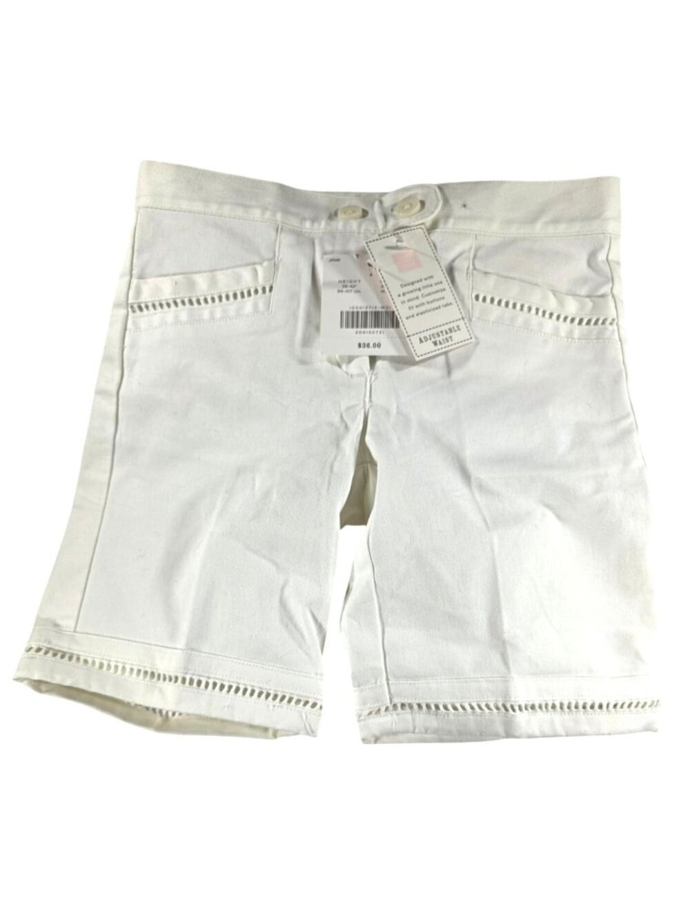 Janie And Jack White Adjustable Waist Bermuda Shorts Sze 4 97% Cotton 3% Spandex